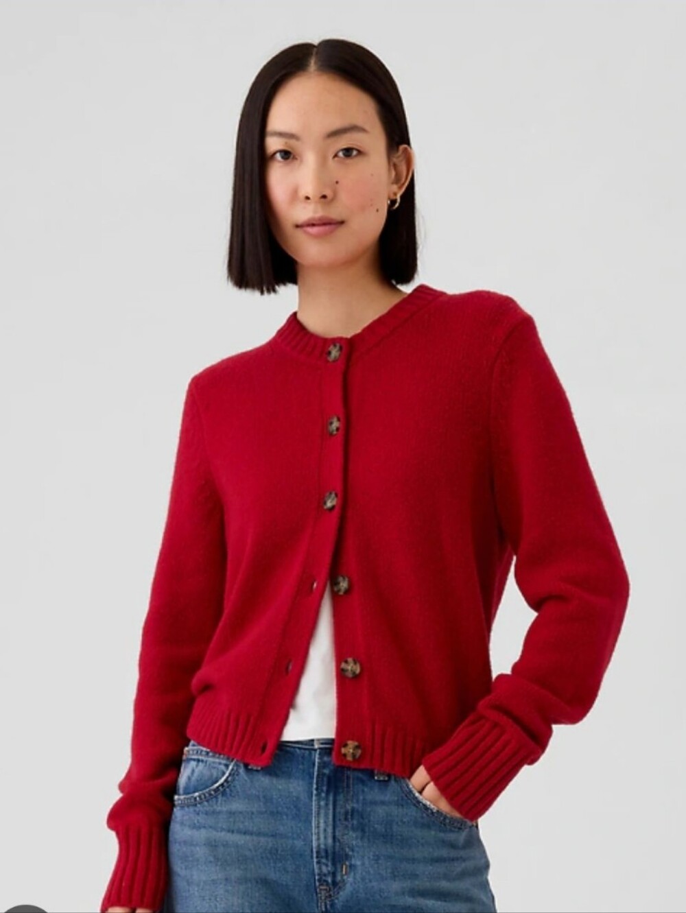 GAP Cash Soft Women's Red Crewneck Cardigan Size Large